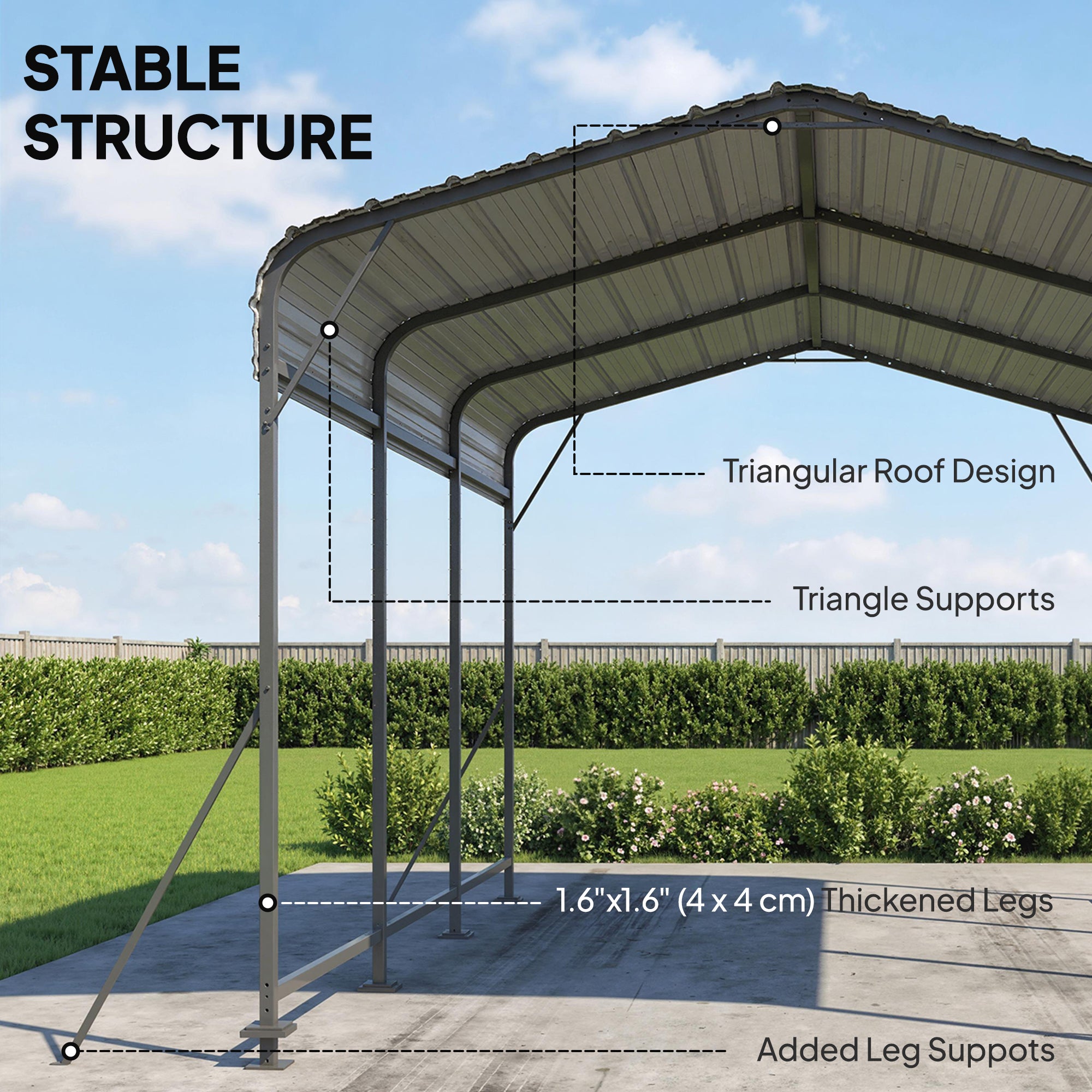 10 x 15FT Metal Carport, Heavy-Duty Carport Canopy with Reinforced Frame & Galvanized Steel Roof, Dark Grey