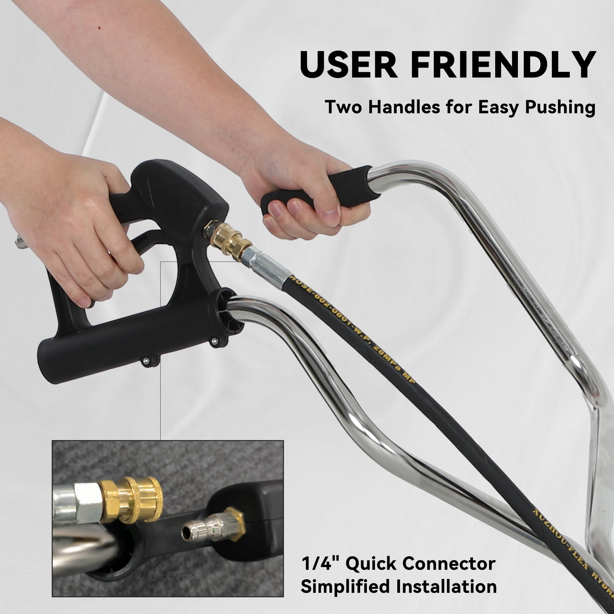 18" Pressure Washer Surface Cleaner with 4 Wheels, Stainless Steel Power Washer Surface Cleaner with 1/4" Quick Connector, 2 Handles, 3600 PSI, Silver