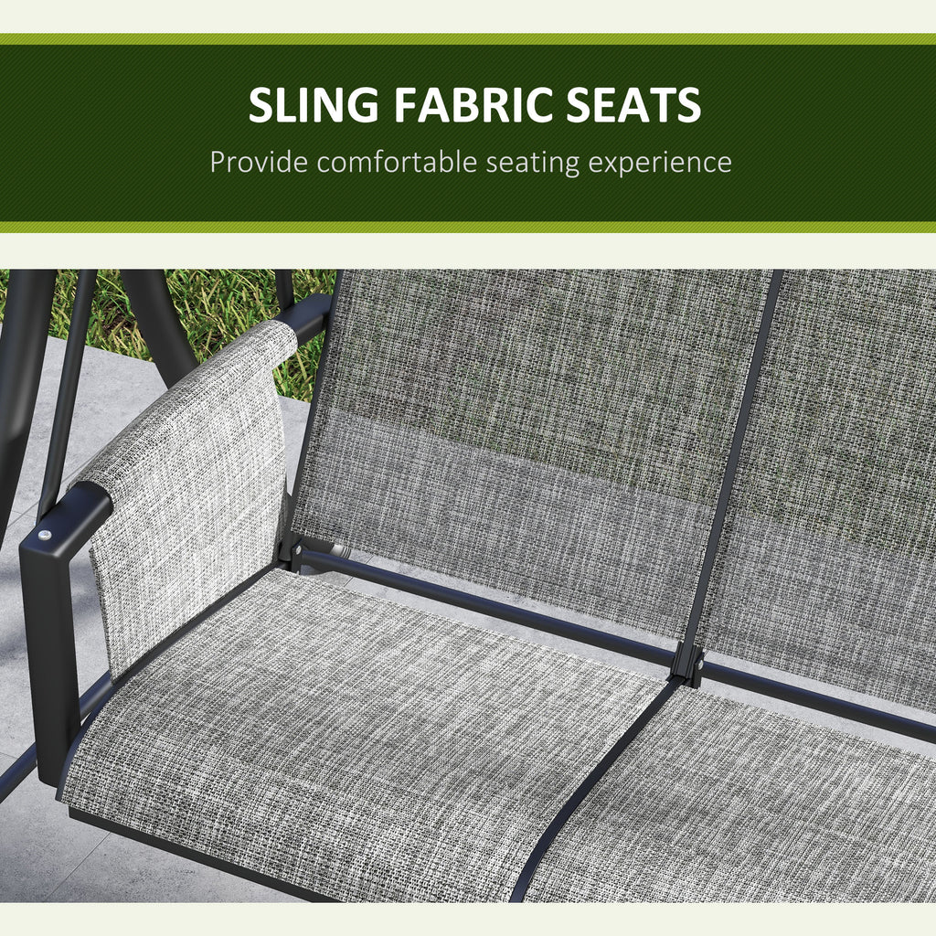 3 Person Outdoor Porch Swing Chair with Adjustable Canopy, Mixed Grey