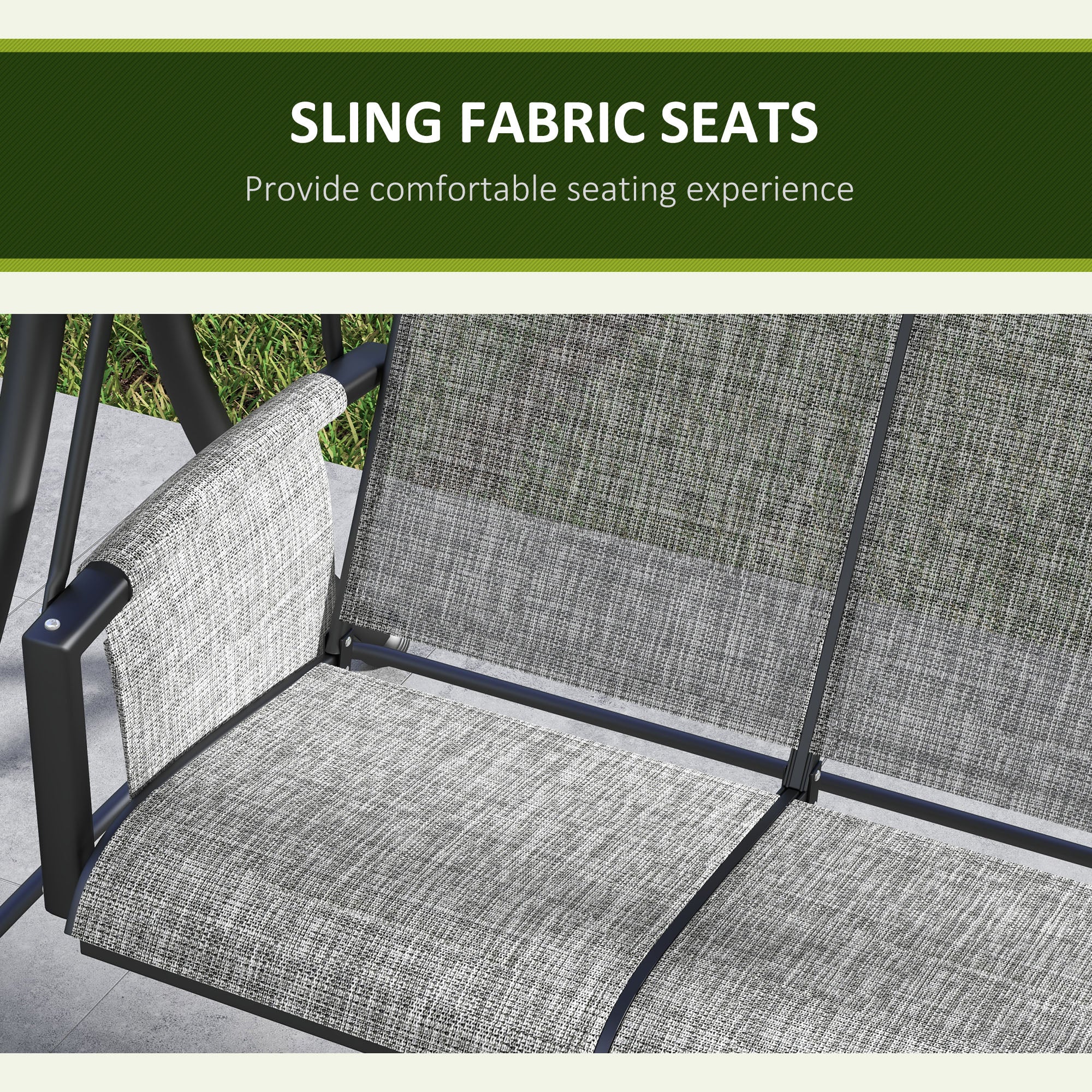 3 Person Outdoor Porch Swing Chair with Adjustable Canopy, Mixed Grey