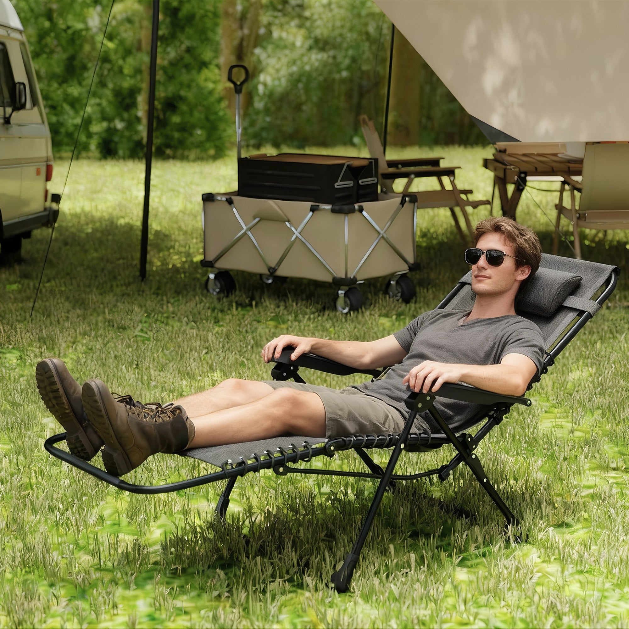 Folding Zero Gravity Chair, 5-Position Adjustable Outdoor Lounge Chair Recliner with Headrest, Black