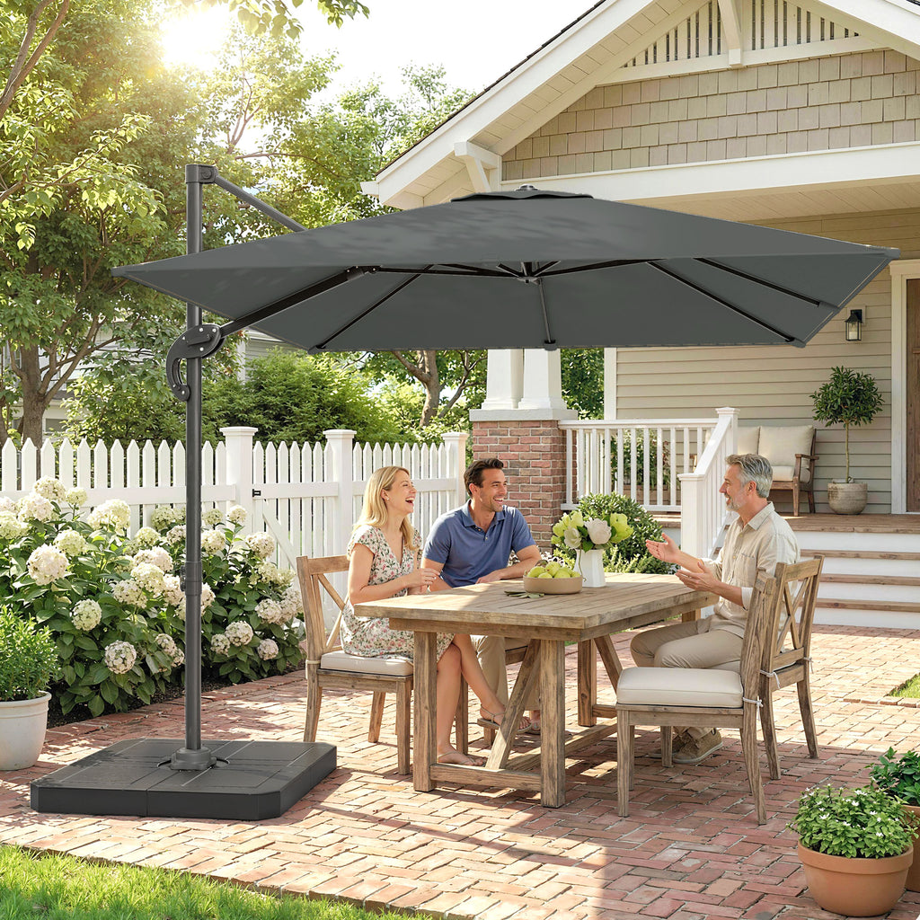 8' x 8' Offset Cantilever Patio Umbrella with Base Weights, UPF50+ Cantilever Parasol with 360Â° Rotation, Dark Grey