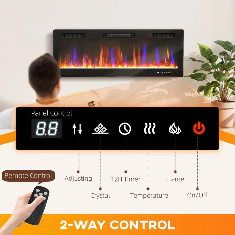 Modern thin electric fireplace heater with Eco Mode and auto switch