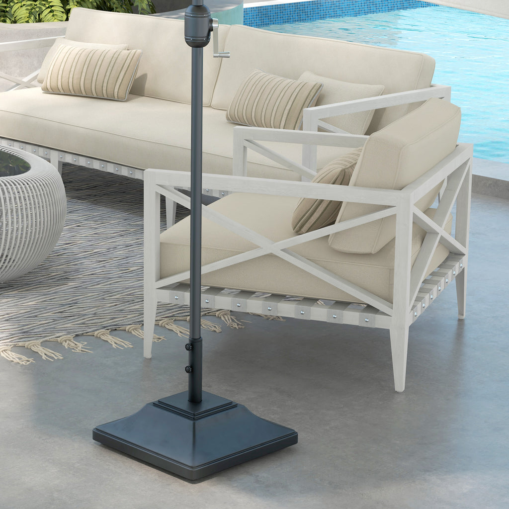 Square Umbrella Base with Wheels, 99 lbs Water or 132 lbs Sand Filled, with Double Adjustable Knob, Black