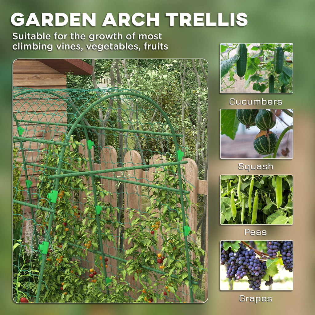 Arched Garden Trellis w/ Climbing Net Metal Cucumber Plant Trellis A-Frame for Climbing Plants 57" x 66" x 81"