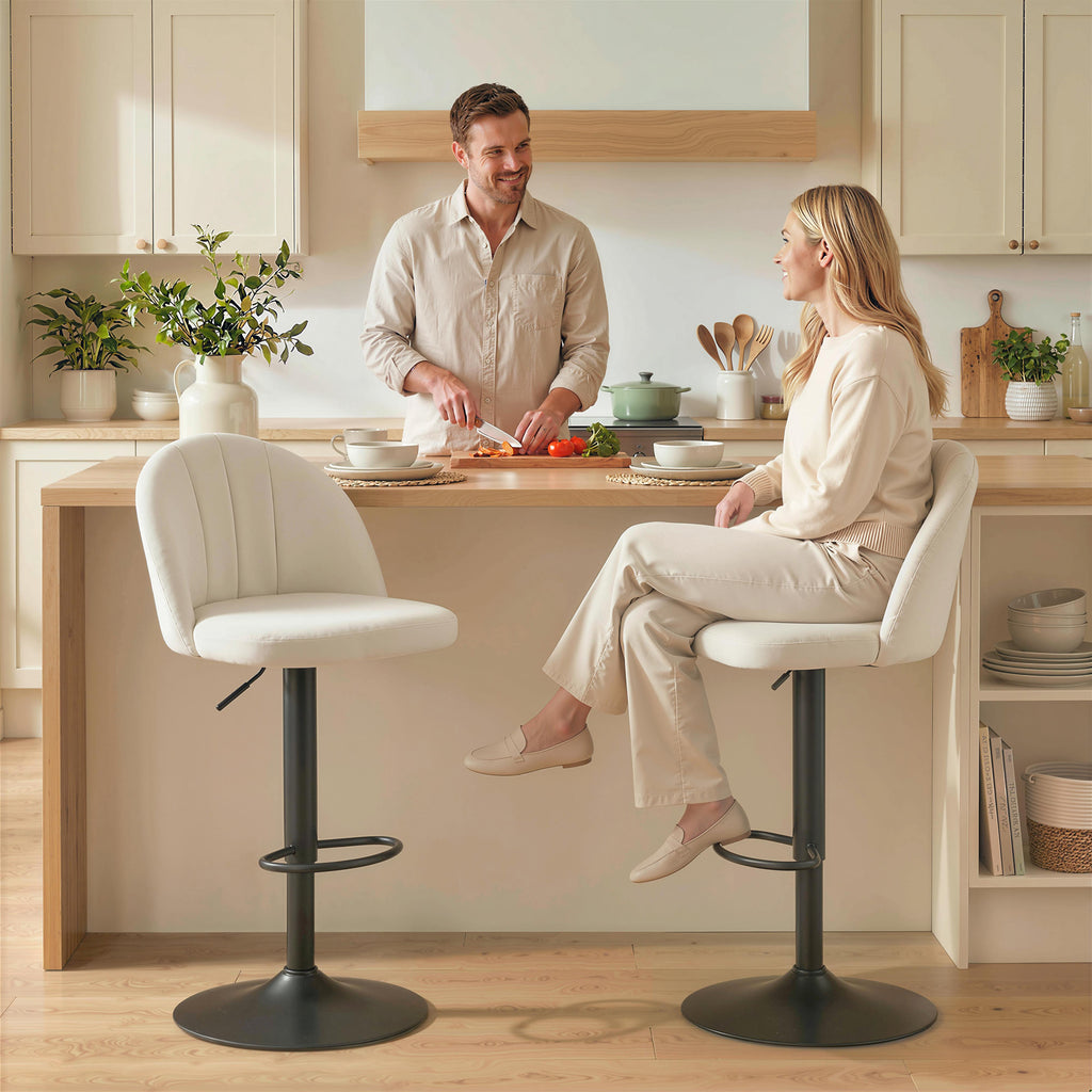 Bar Stools Set of 2, Swivel Counter Height Barstools with Footrest, Cream White