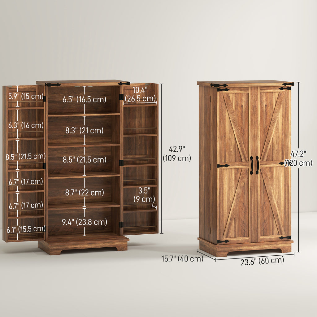 47" Kitchen Pantry Storage Cabinet, Farmhouse Kitchen Pantry Cabinet with Adjustable Shelves and Door Shelves, Brown