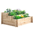 3-Tier Wood Raised Garden Bed, 47.2" x 39.4" x 21.3" Elevated Planting Box, Outdoor Vegetable Flower Container, Herb Garden Indoor Kit, Natural