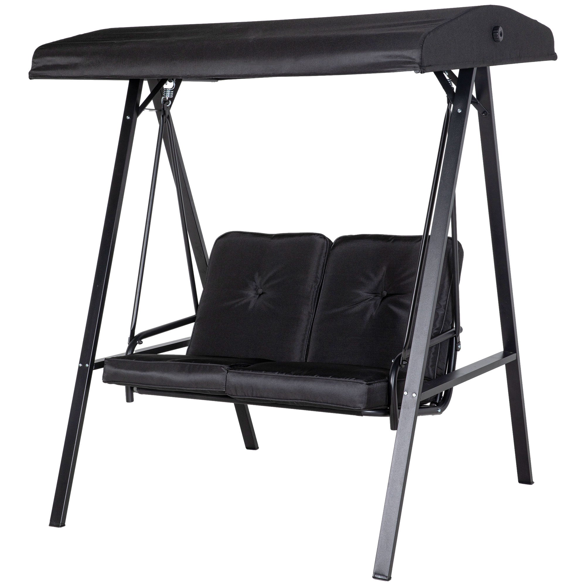 2-Seater Outdoor Porch Swing with Adjustable Canopy, Patio Swing Chair for Garden, Poolside, Backyard, Black