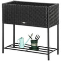 Rattan Raised Garden Boxes, Elevated Flower Beds with Storage Shelf for Herbs, Flowers, Vegetables, Black
