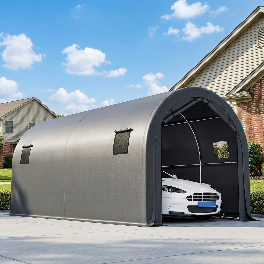 10' x 19' Heavy Duty Carport, Portable Garage Car Canopy Tent Shelter with Reinforced Galvanized Frame, Dark Grey