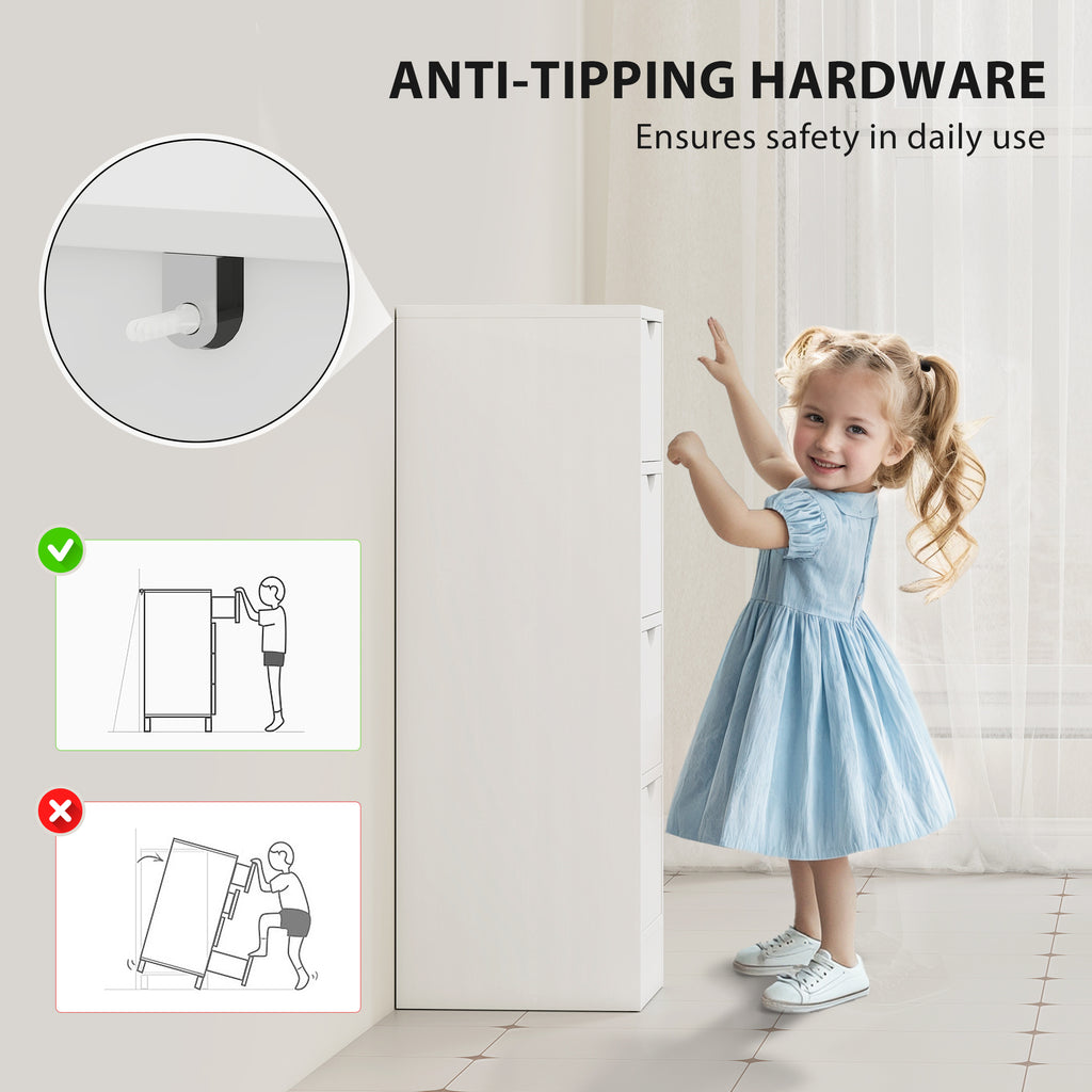4-Drawer Bathroom Cabinet, Freestanding Narrow Storage Cabinet with Groove Handles for Small Spaces, White