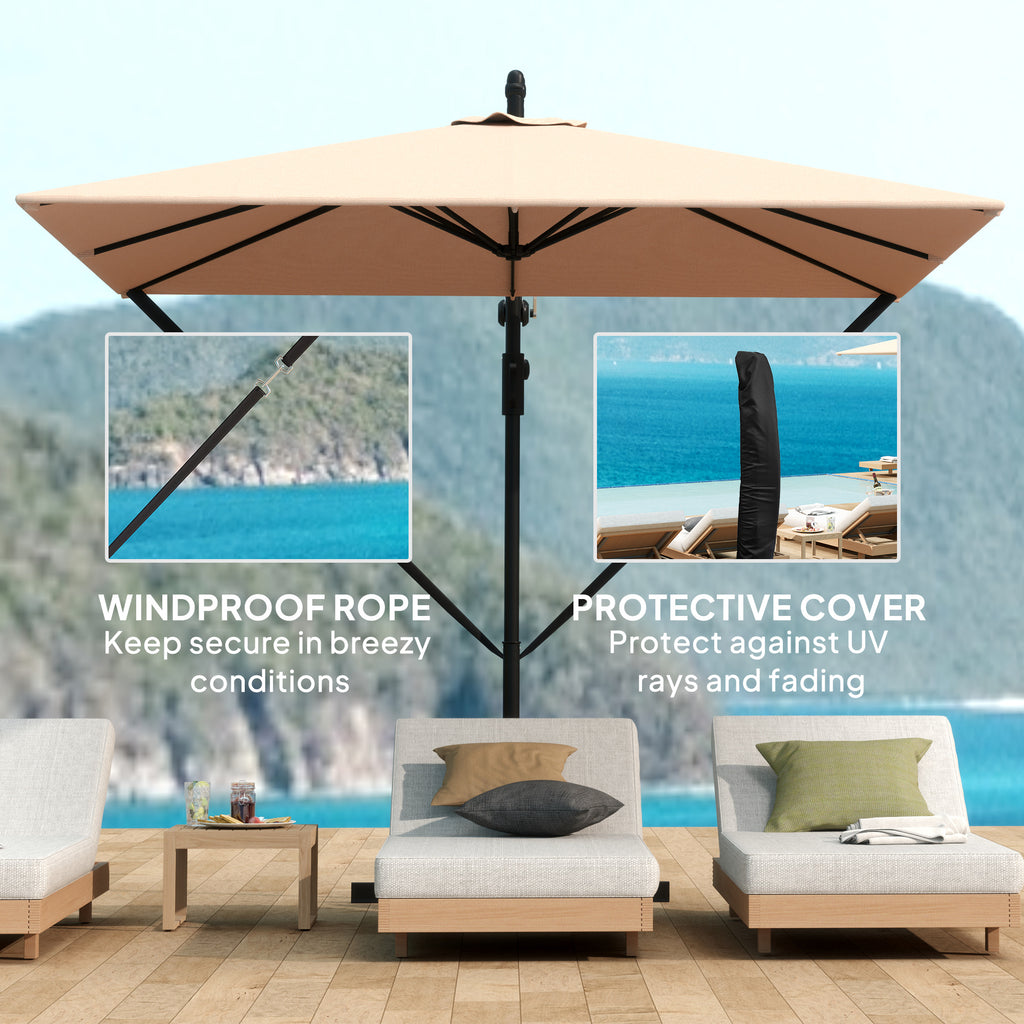 Patio Offset Umbrella UPF 50+ UV Protection, Crank Parasol with Base, Cover & Wind Securing, Khaki