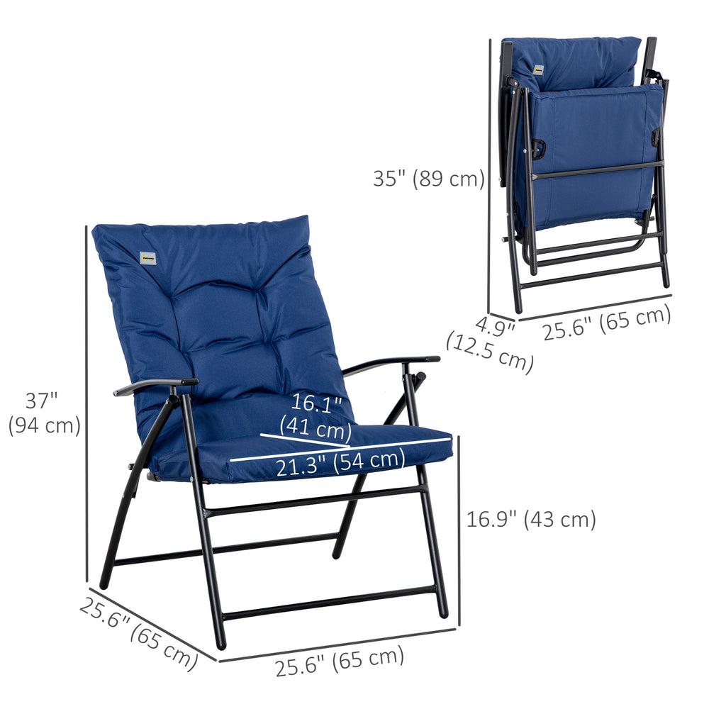 Foldable Lounge Chair, Fabric Upholstered Recliner, Outdoor Lounger with Armrest, Metal Frame for Backyard, Blue