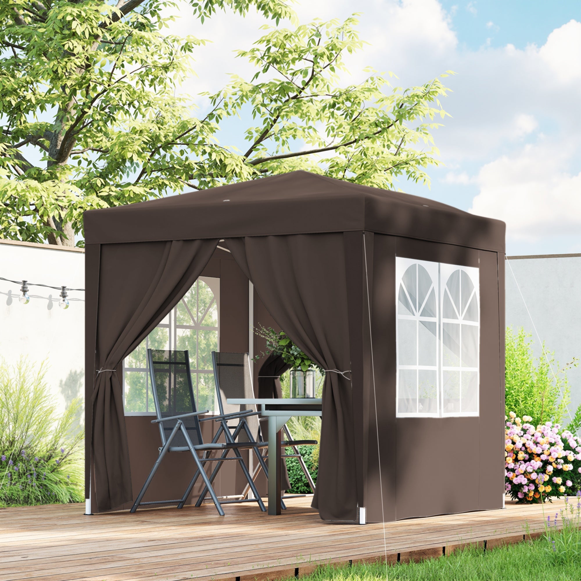 6.6'x6.6' Pop Up Canopy Tent with Sidewalls, Instant Sun Shelter Camping Gazebo with Carry Bag, Coffee