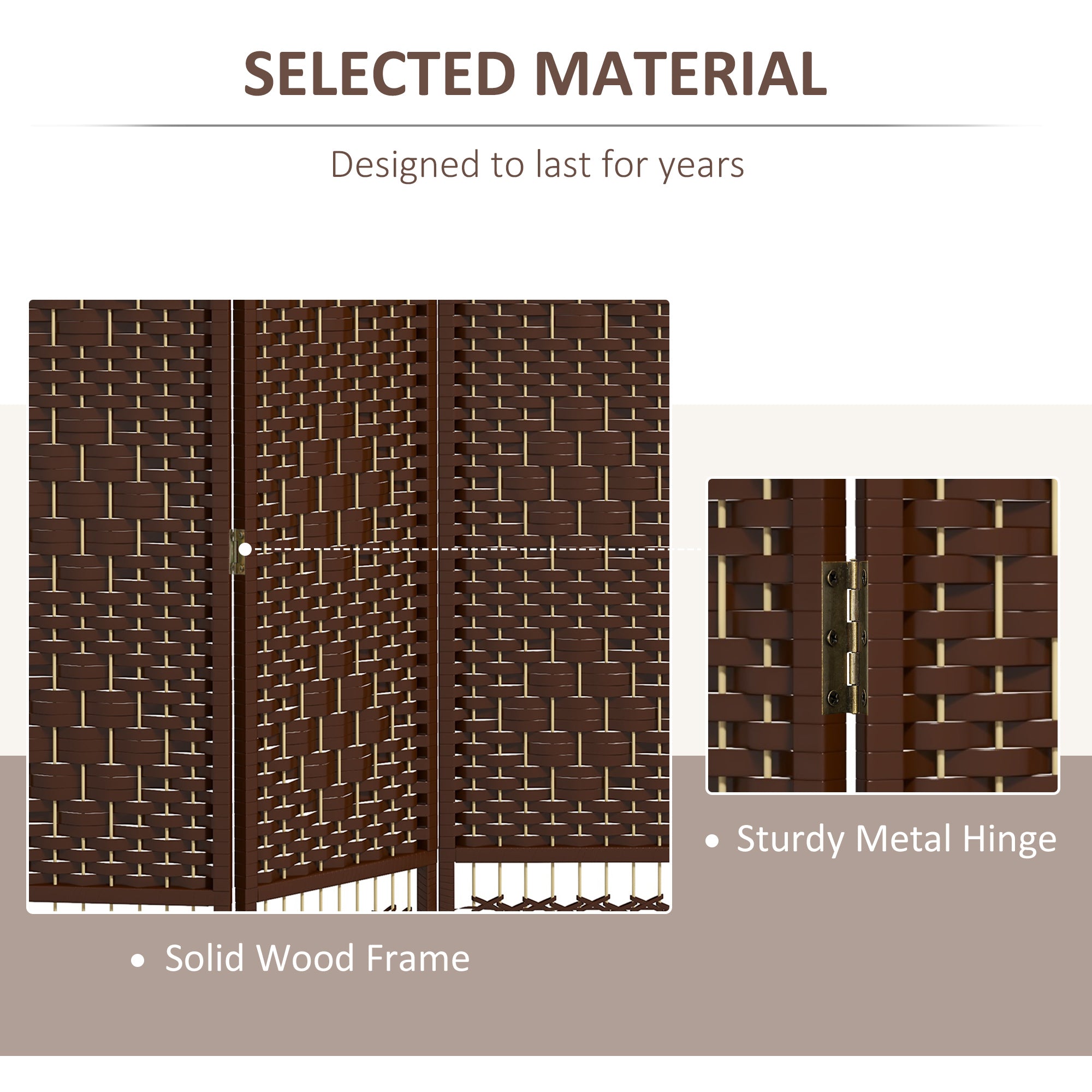 3 Panel Folding Room Divider, Portable Privacy Screen, Wave Fiber Room Partition for Home Office, Brown