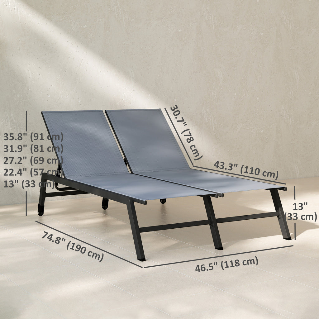 Chaise Lounge Chair for 2 Person, Outdoor Lounge Chair with 5-Position Adjustable and Wheels
