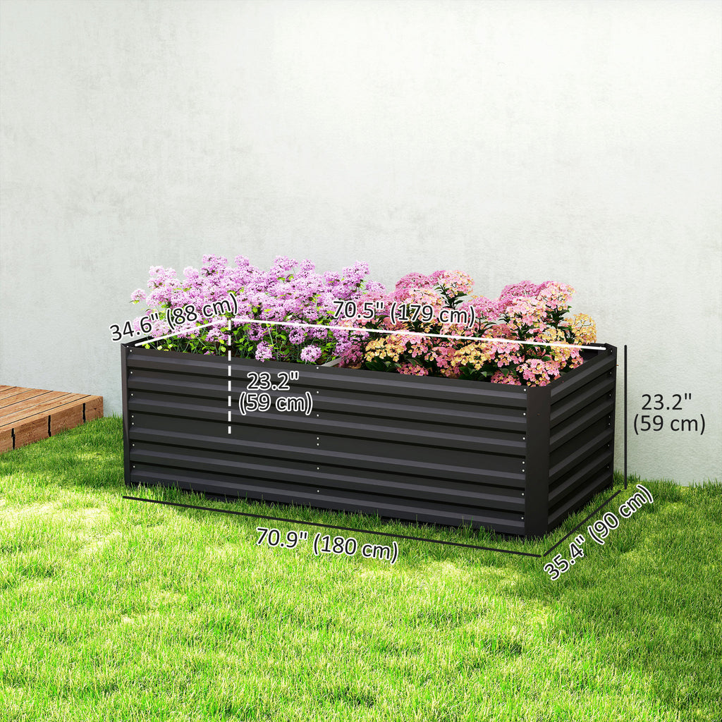 Galvanized Raised Garden Bed, Steel Outdoor Planters with Reinforced Rods, 71" x 35" x 23", Black