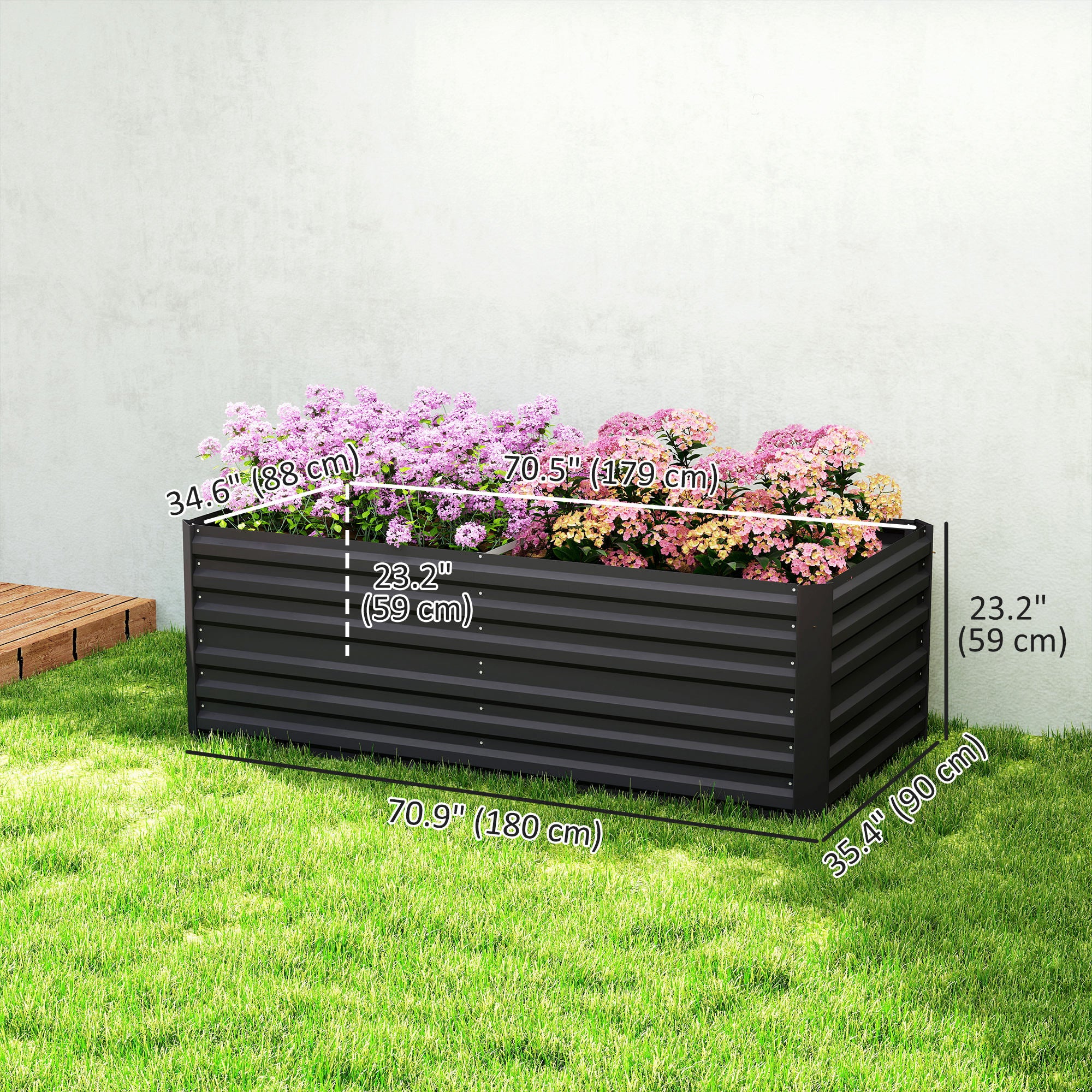 Galvanized Raised Garden Bed, Steel Outdoor Planters with Reinforced Rods, 71" x 35" x 23", Black