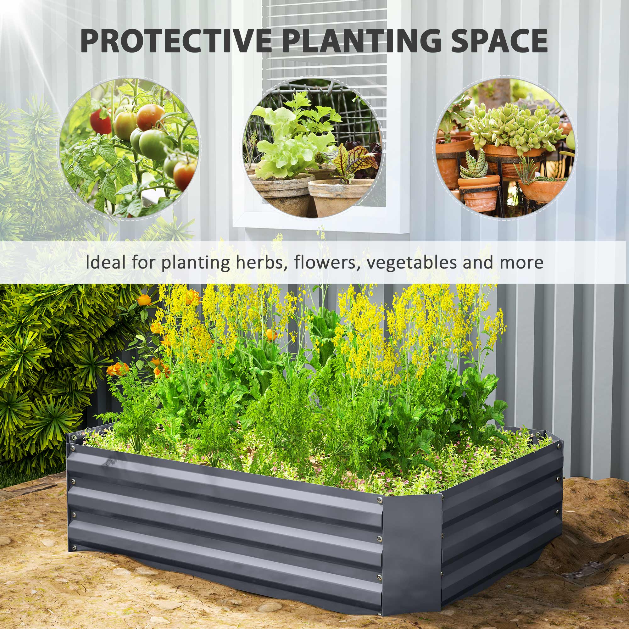 Galvanized Raised Garden Bed, 4' x 3' x 1' Outdoor Metal Planter Box, Raised Bed for Growing Flowers Herbs, Dark Grey