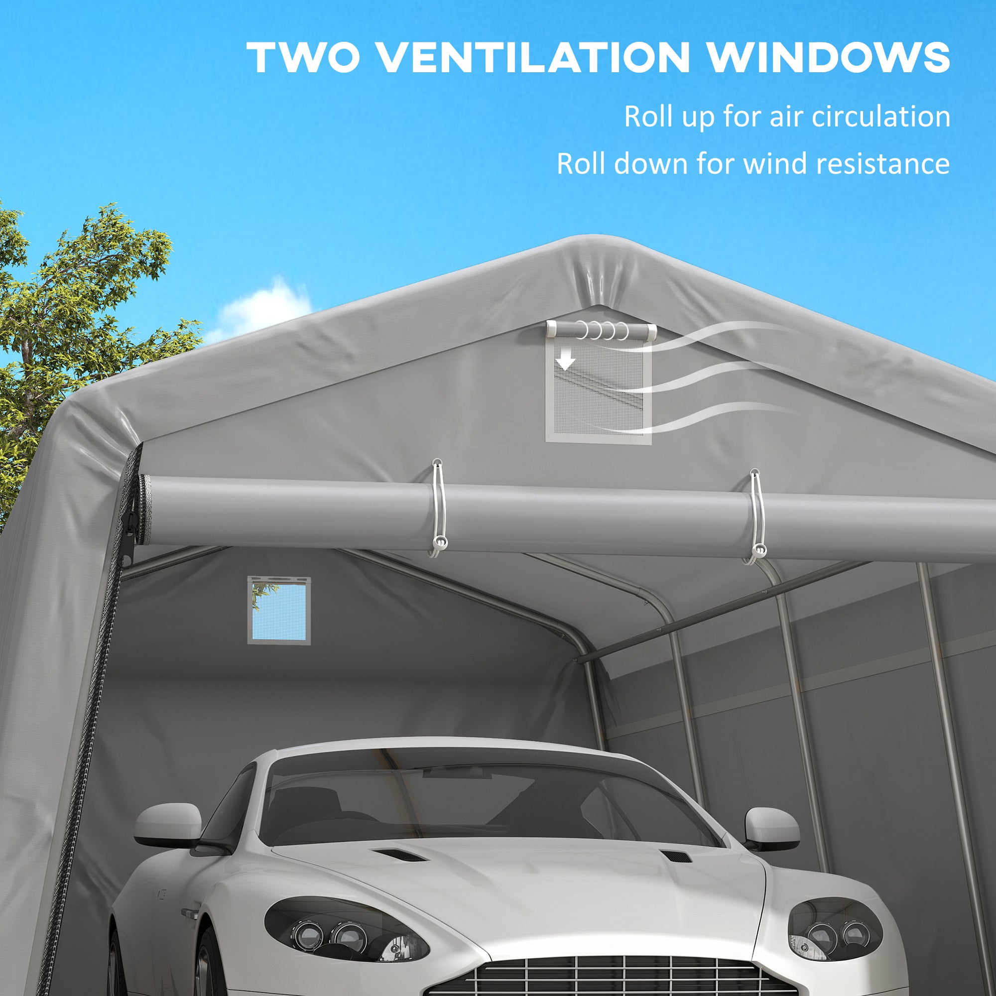 11' x 20' Portable Garage, Heavy Duty Carport Canopy with Ventilation Windows and Large Roll-up Door, Grey
