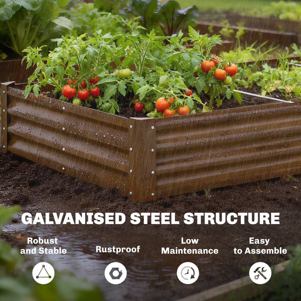 8 x 4 x 1ft Galvanized Raised Garden Bed, Reinforced Outdoor Planter Box with Open Bottom, Distressed Brown