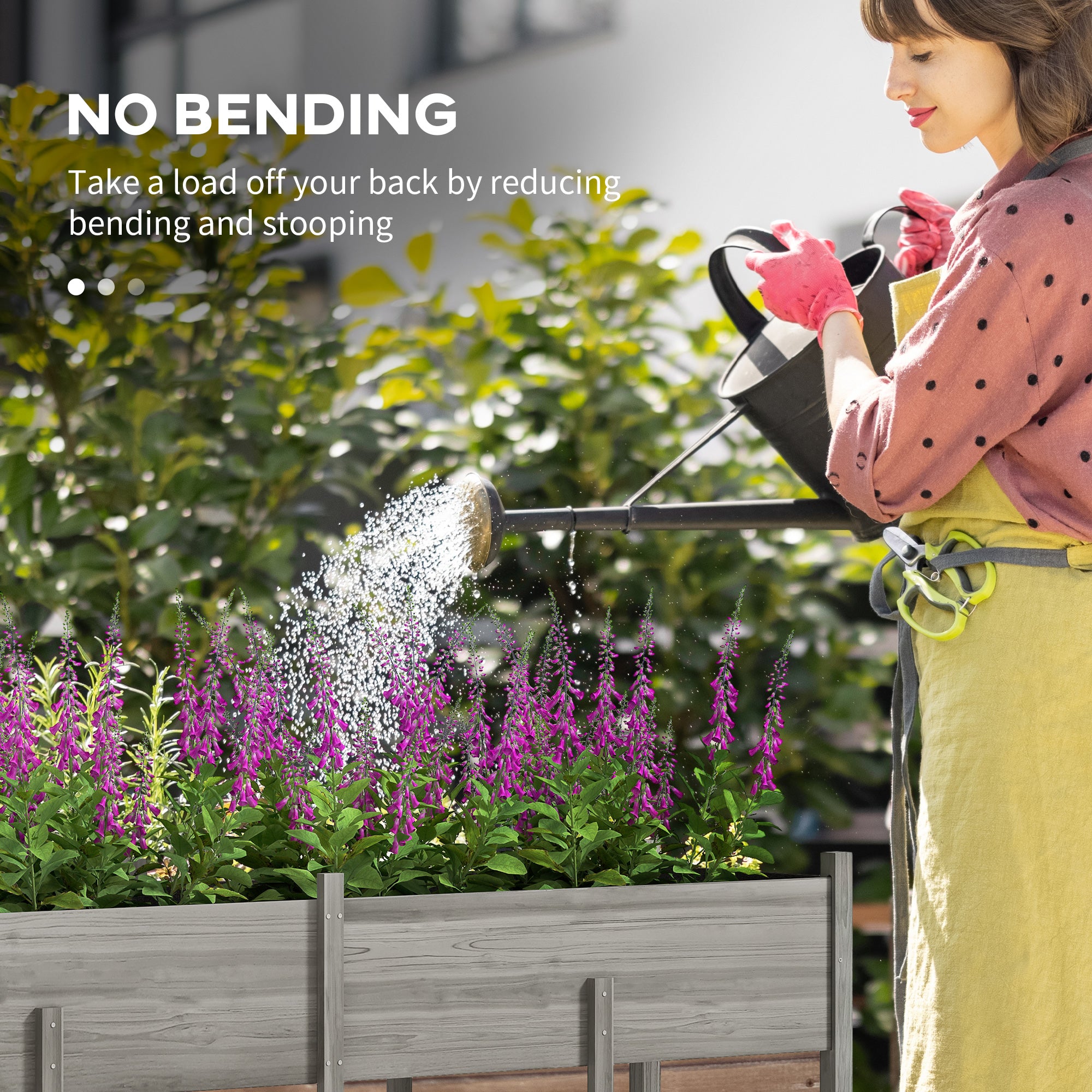 Wooden Raised Garden Bed Planter, Large Elevated Planter Box with Legs, Bed Liner and Drain Holes, Grey
