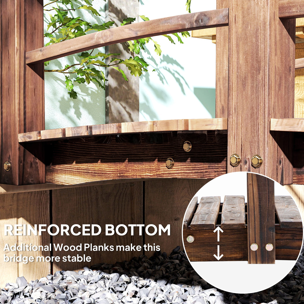 5FT Wood Garden Bridge Outdoor Decorative Landscape Side Rails Backyard Moon Bridge Park Decor Stained Wood
