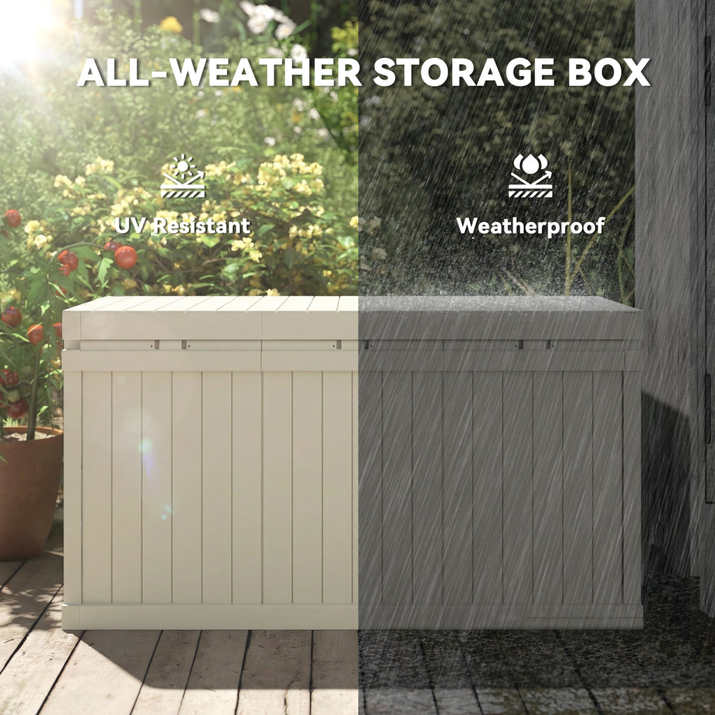 70 Gallon Deck Box, Resin Outdoor Storage Box with Handles, Waterproof Storage Container for Garden Tools, Sand