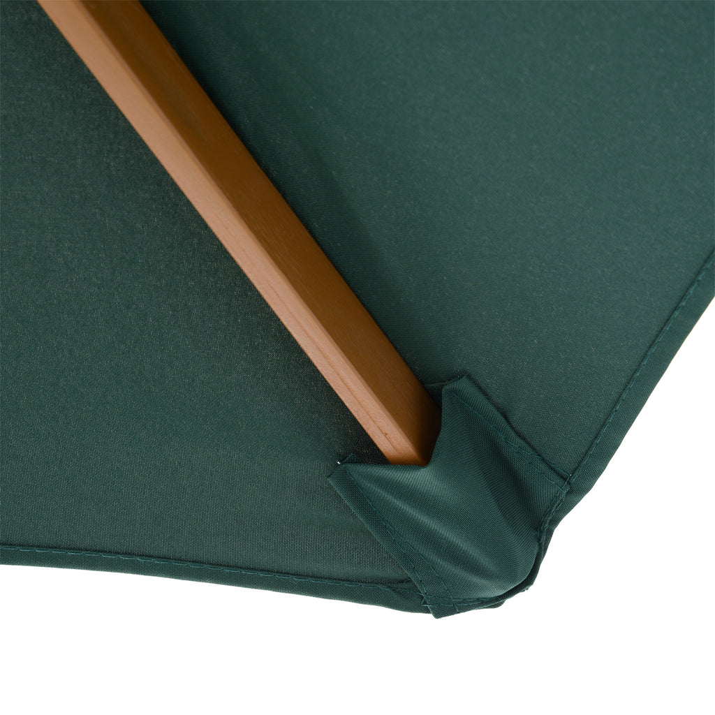 8FT Wood Market Umbrella Patio Umbrella Round Garden Parasol Canopy with Bamboo Ribs and Top Vent, Dark Green