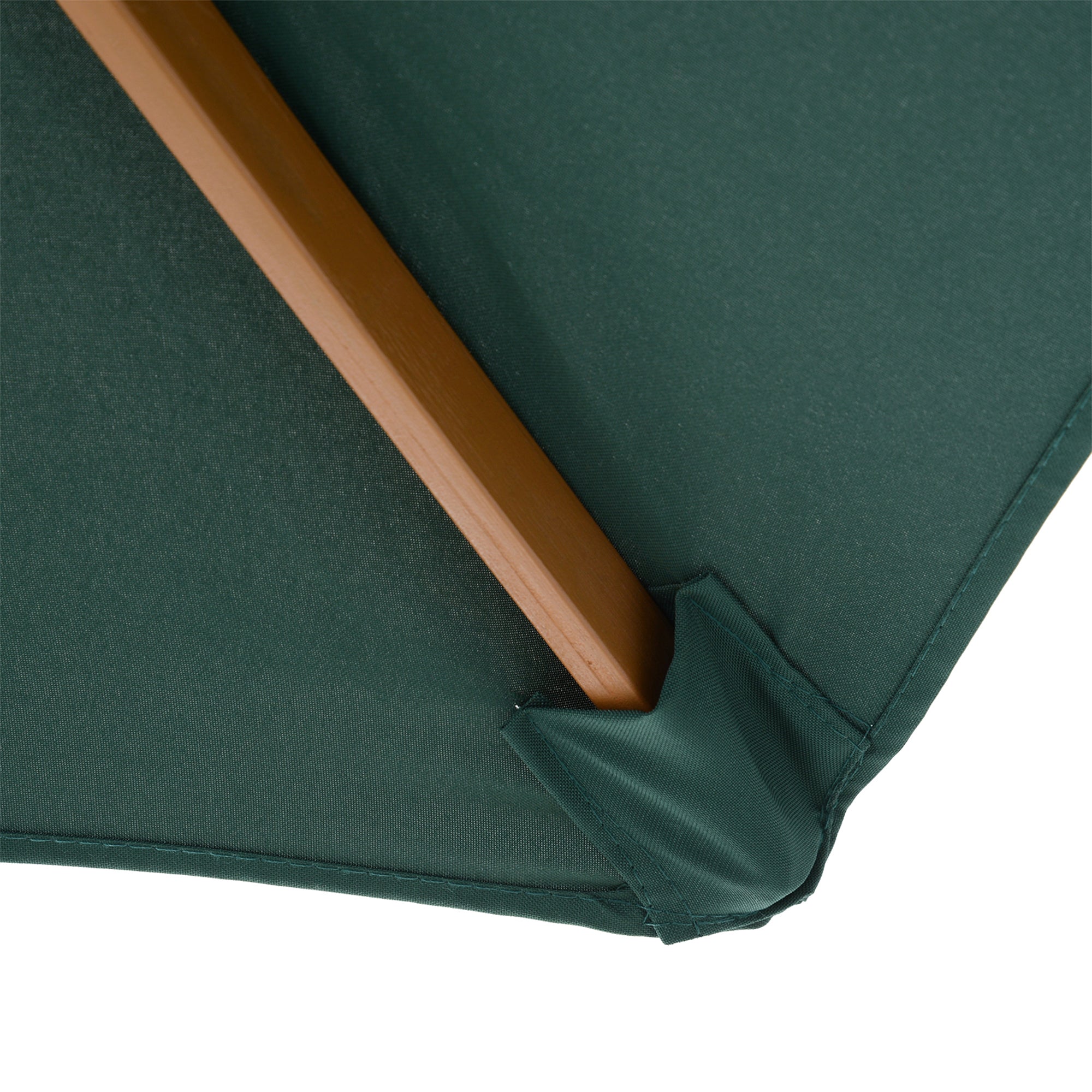 8FT Wood Market Umbrella Patio Umbrella Round Garden Parasol Canopy with Bamboo Ribs and Top Vent, Dark Green