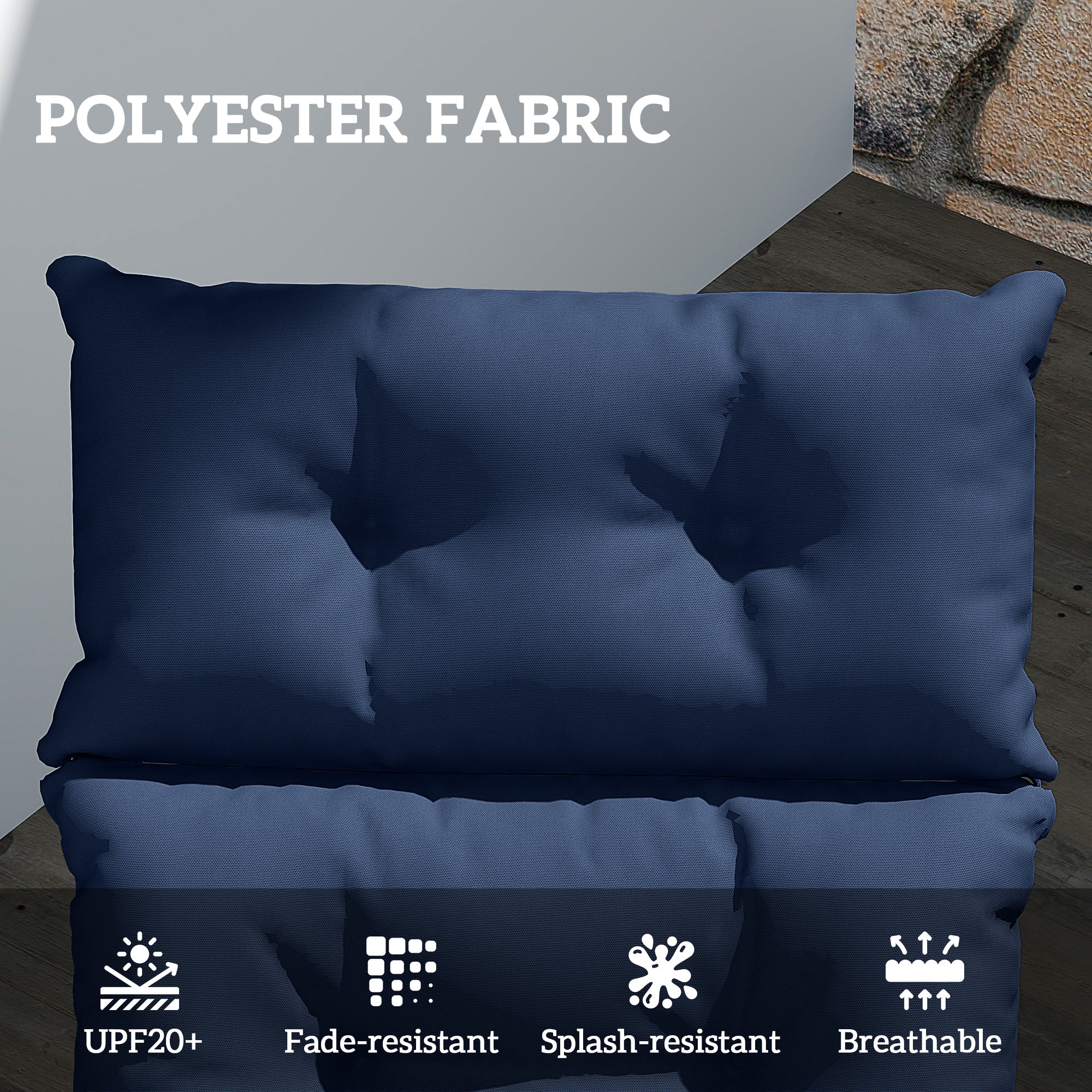 Patio Lounge Chair Cushion, Tufted Thick Outdoor Chaise Lounge Cushion with Ties, 74.8" x 22" x 4", Navy Blue