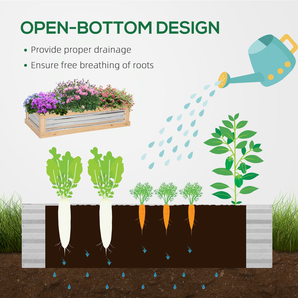 Raised Garden Flower Bed Kit with Greenhouse, Wooden Cold Frame Planter with Open Roofs, 48" x 24" x 32", Natural