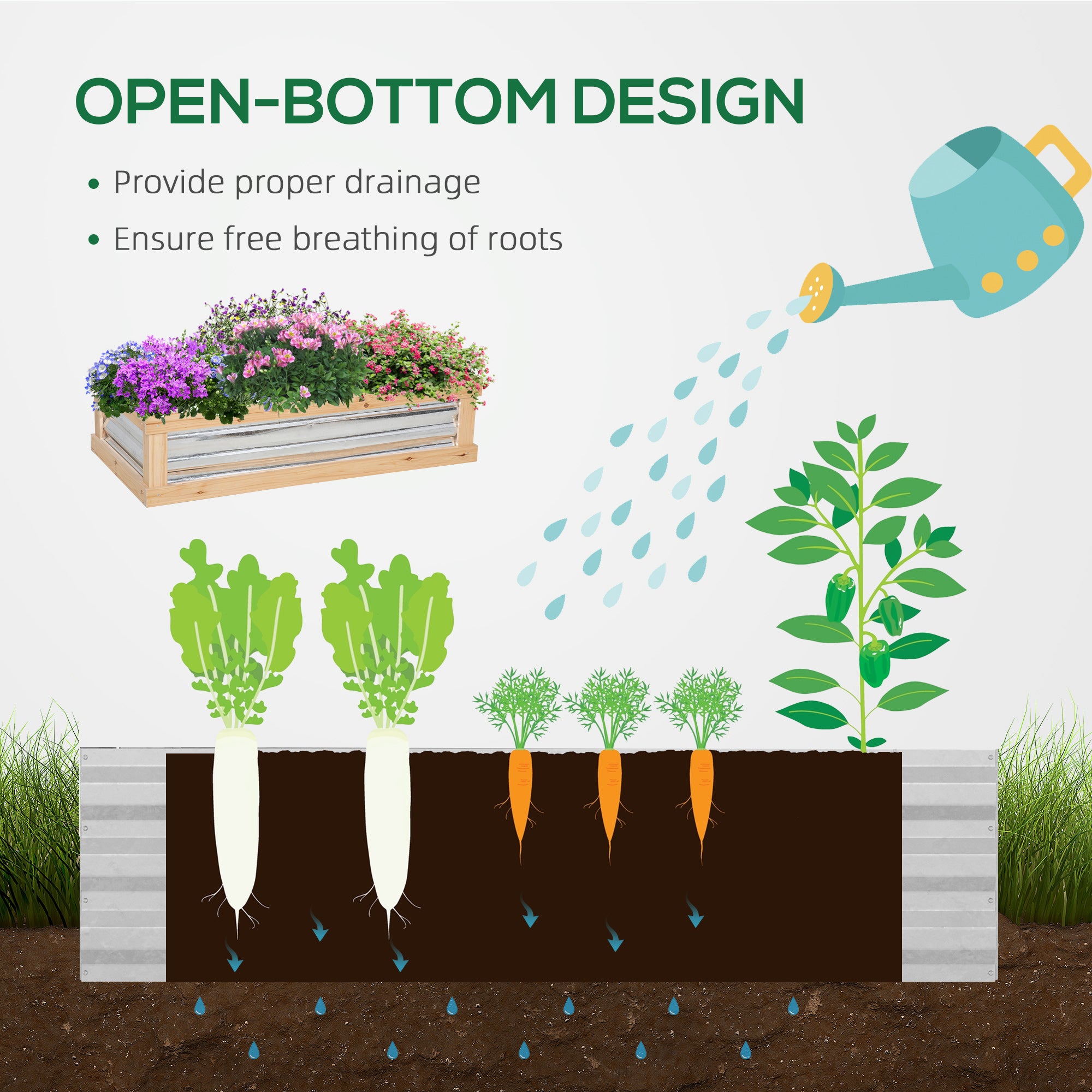 Raised Garden Flower Bed Kit with Greenhouse, Wooden Cold Frame Planter with Open Roofs, 48" x 24" x 32", Natural