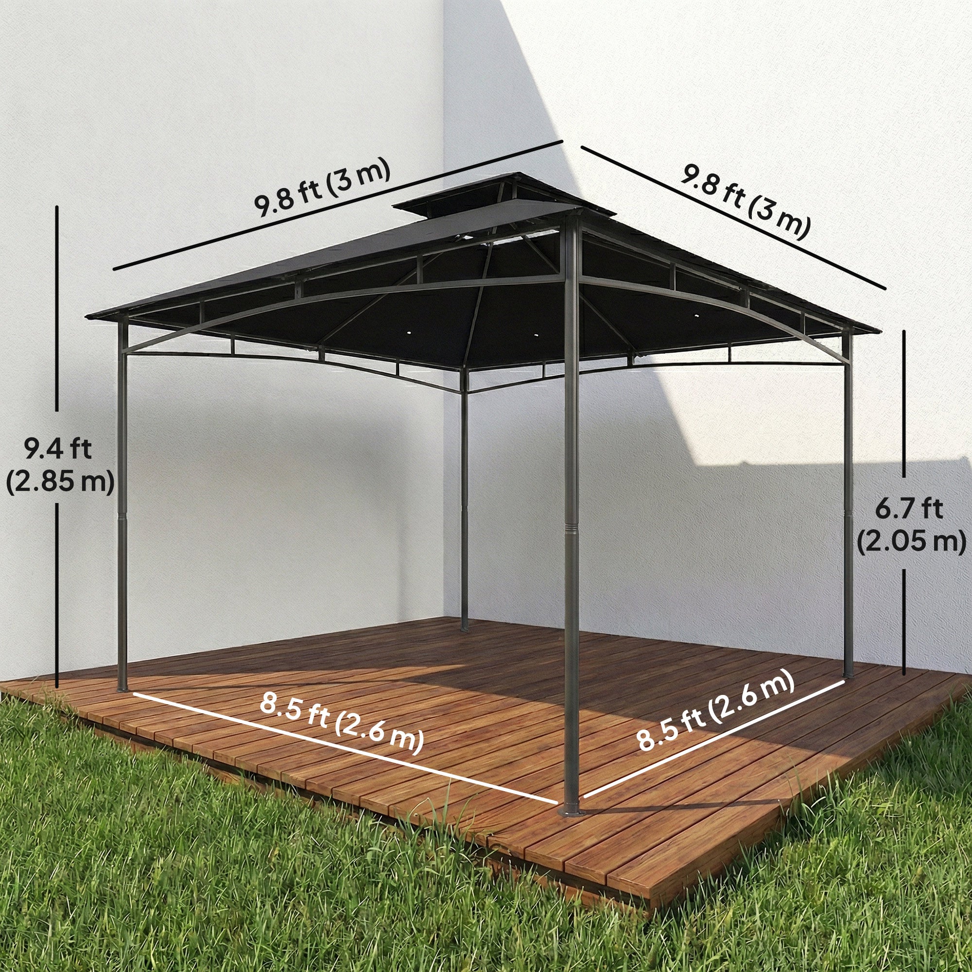10' x 10' Gazebo, Soft Top Outdoor Gazebo with 2-Tier Roof, Metal Frame, Black