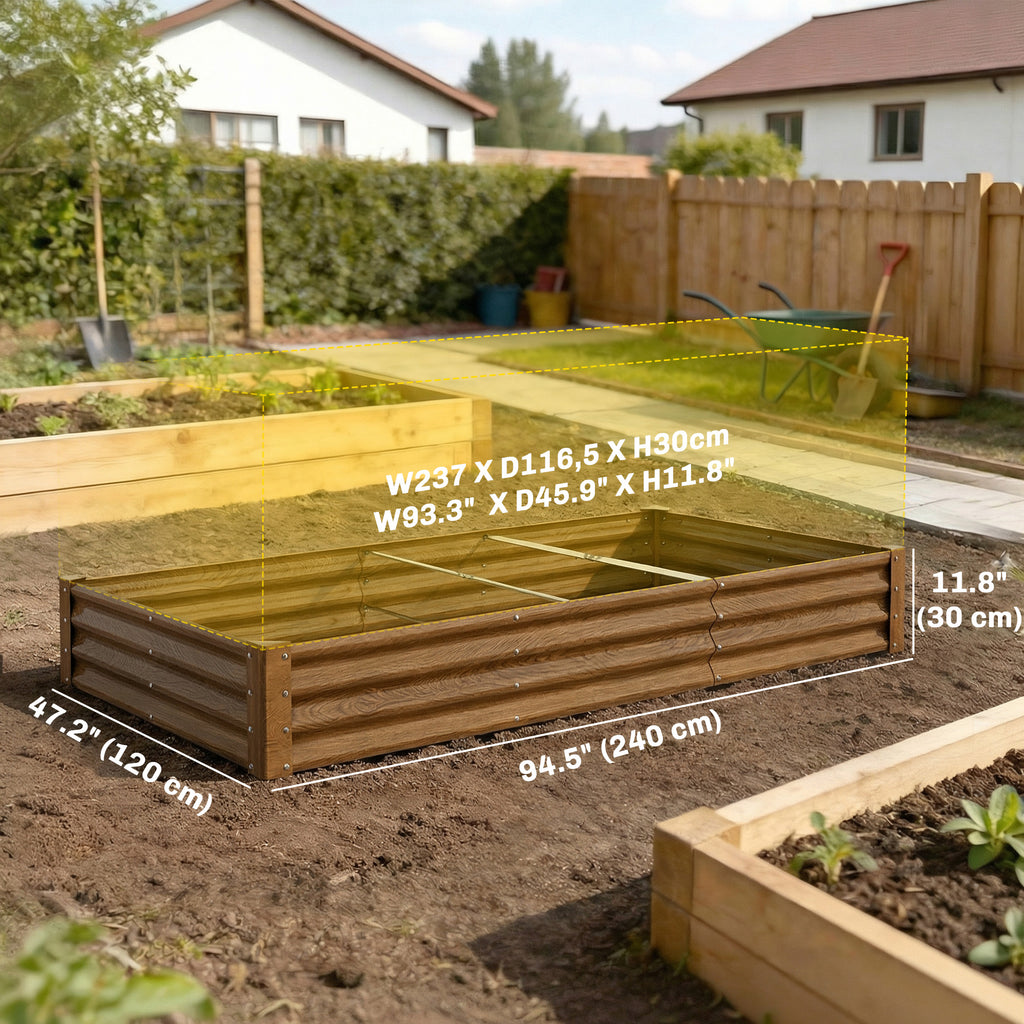 8 x 4 x 1ft Galvanized Raised Garden Bed, Reinforced Outdoor Planter Box with Open Bottom, Distressed Brown