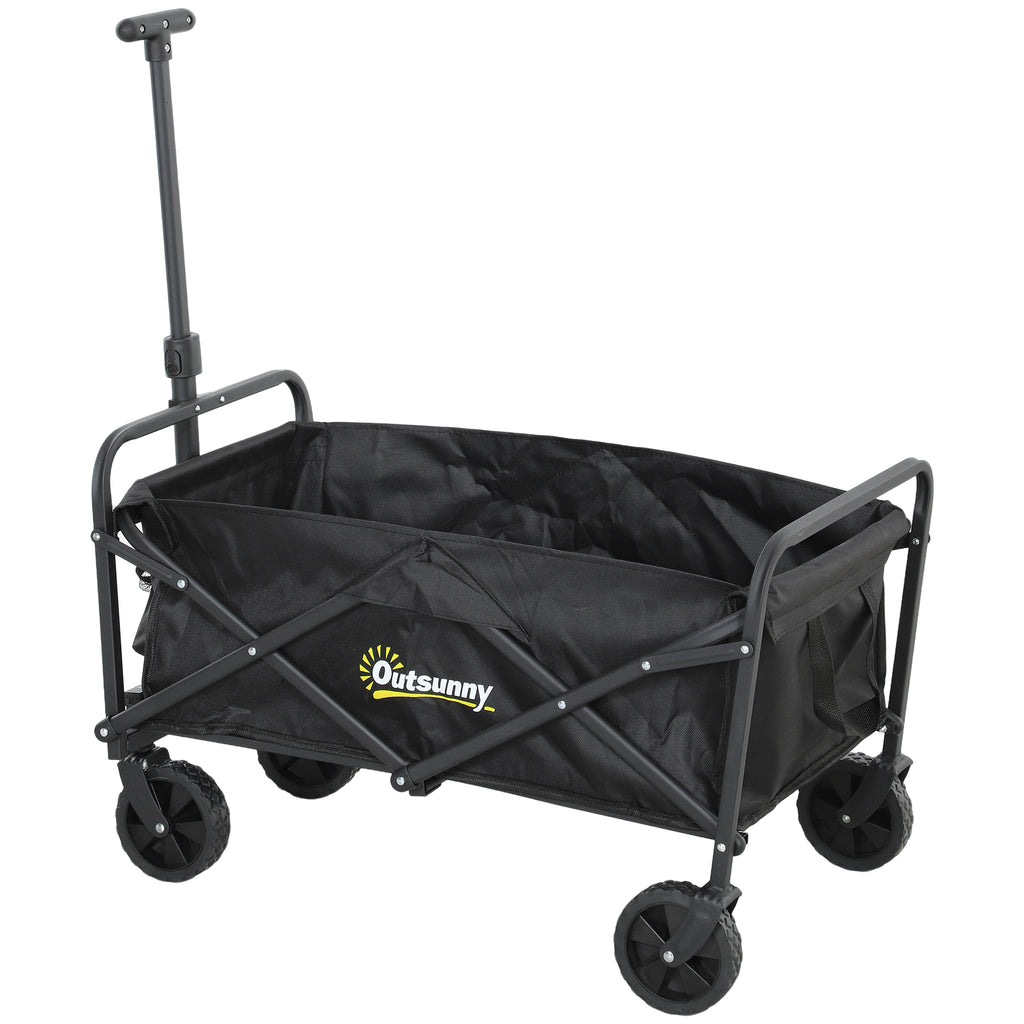 Collapsible Folding Garden Cart, Heavy Duty Lawn Wagon with Universal Wheels and Adjustable Handle, Black