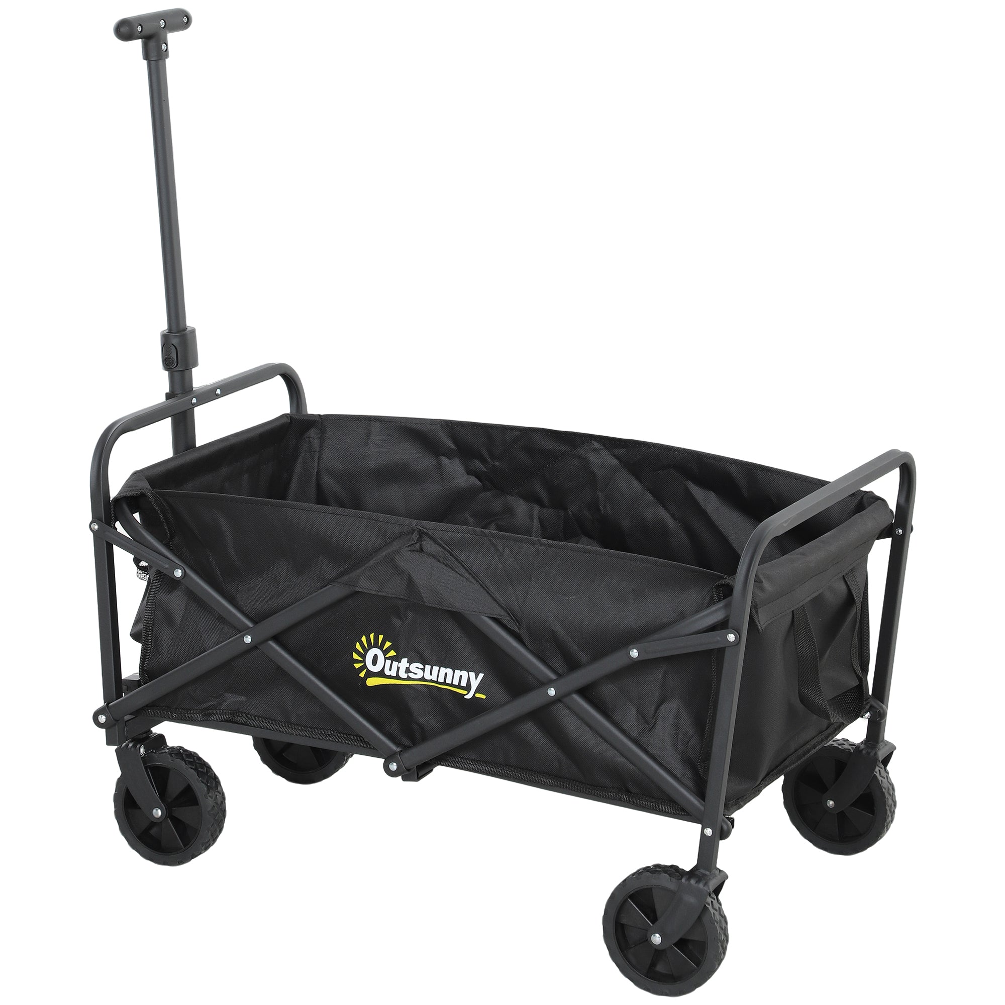 Collapsible Folding Garden Cart, Heavy Duty Lawn Wagon with Universal Wheels and Adjustable Handle, Black