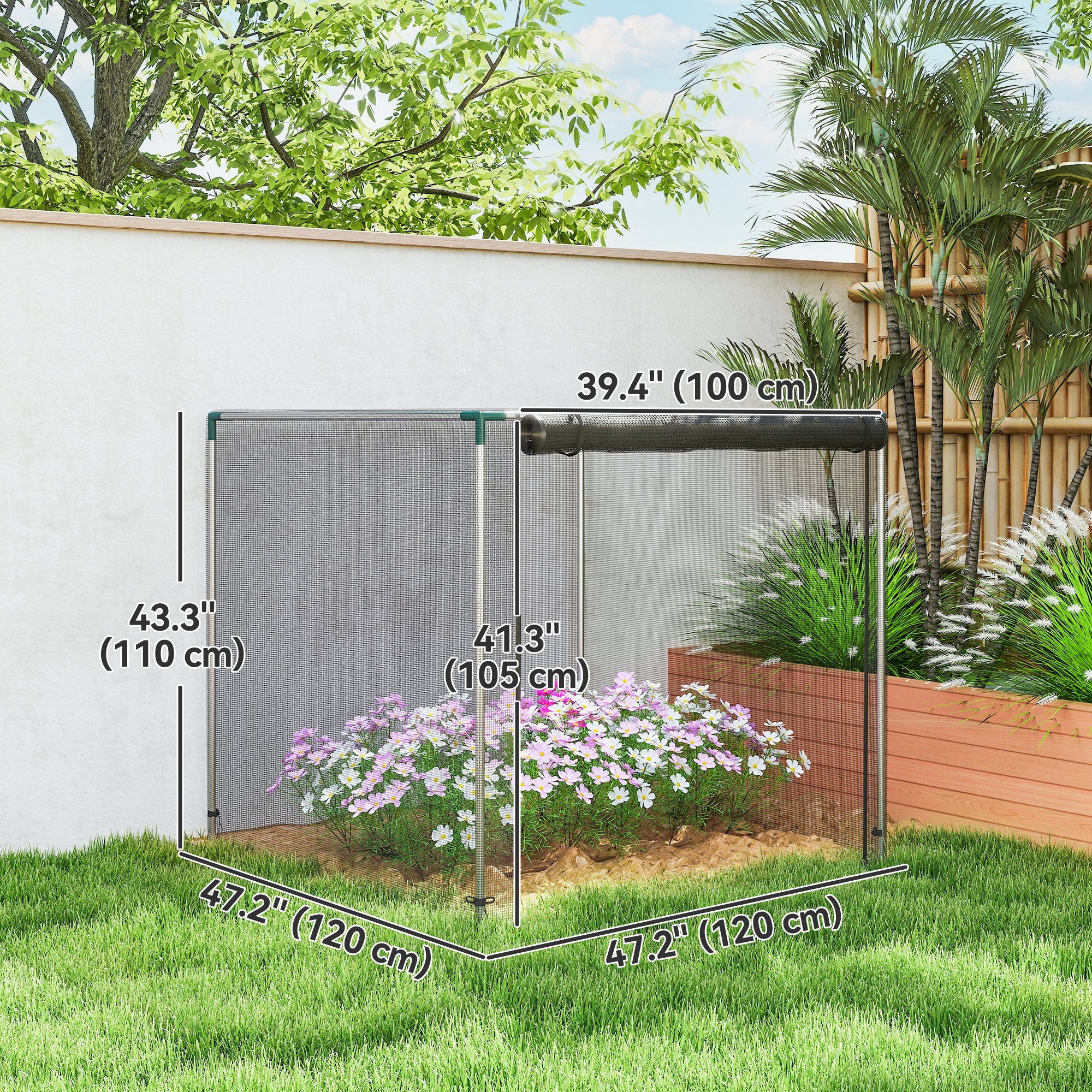 Galvanized Steel Crop Cage, Plant Protection Tent with Zippered Door, 4' x 4', Black