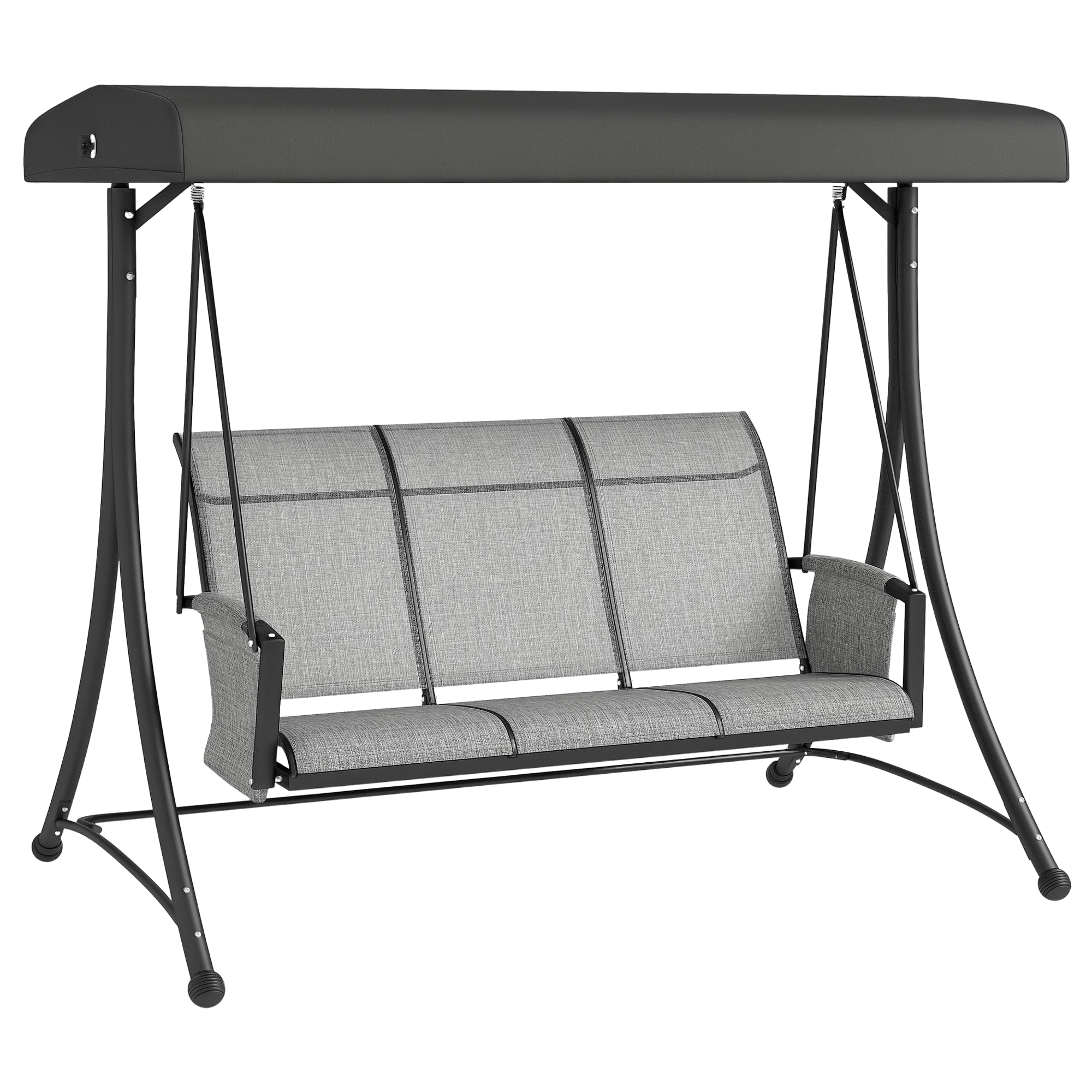 3 Person Outdoor Porch Swing Chair with Adjustable Canopy, Mixed Grey