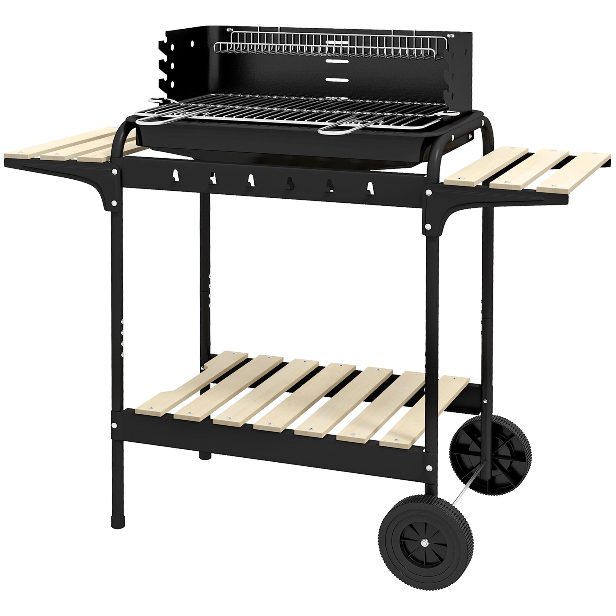Charcoal Barbecue Grill with Adjustable Grill Height, Portable BBQ Trolley with Ash Catcher and Wheels, Black