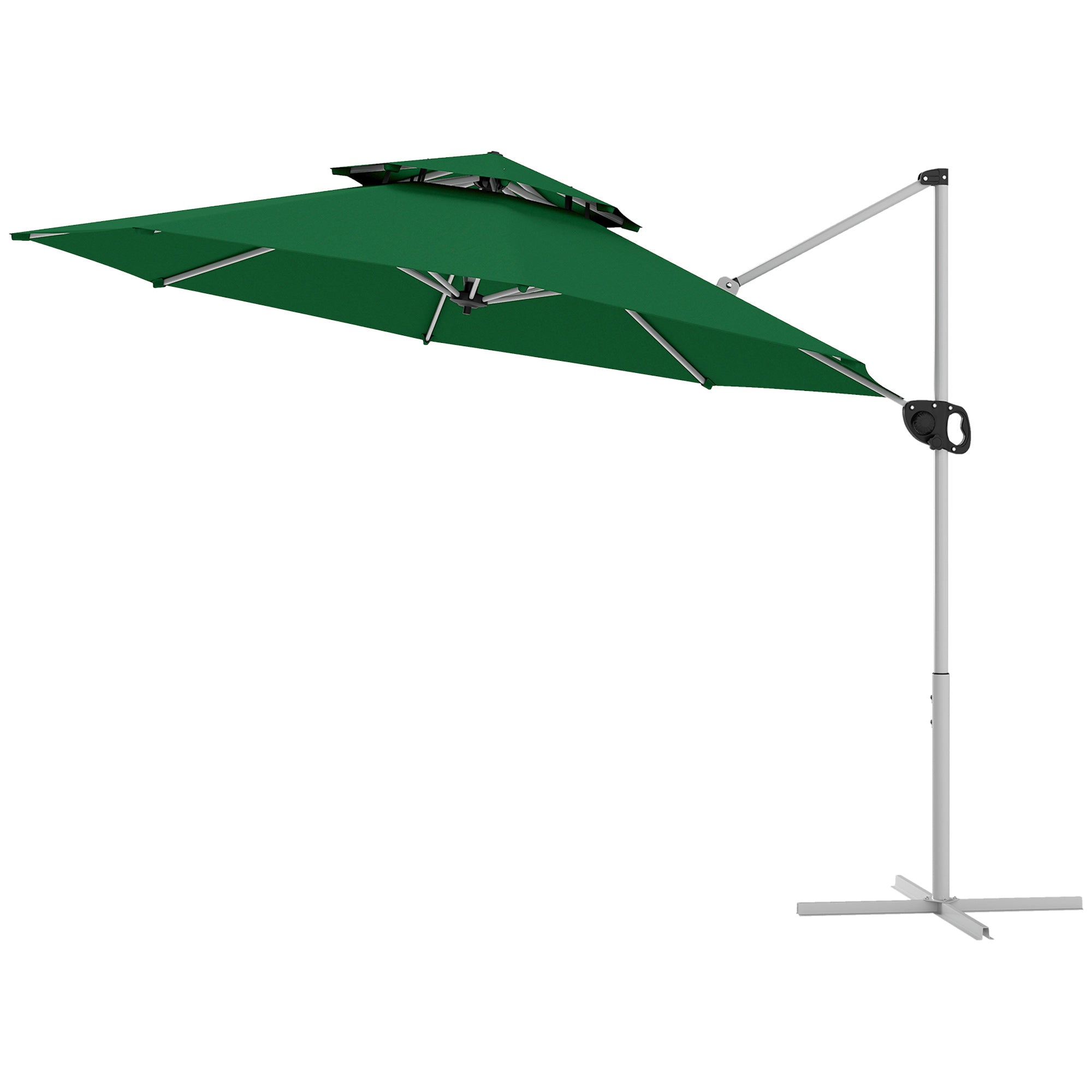 10 FT Cantilever Patio Umbrella with 360Â° Rotation & Adjustable Height, Cross Base, Crank and Tilt, Dark Green