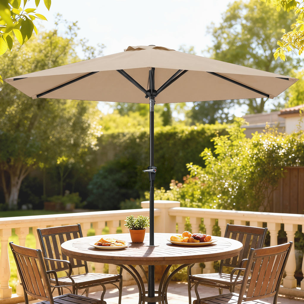 Patio Sun Umbrella, Outdoor Parasol with 6 Ribs, Khaki