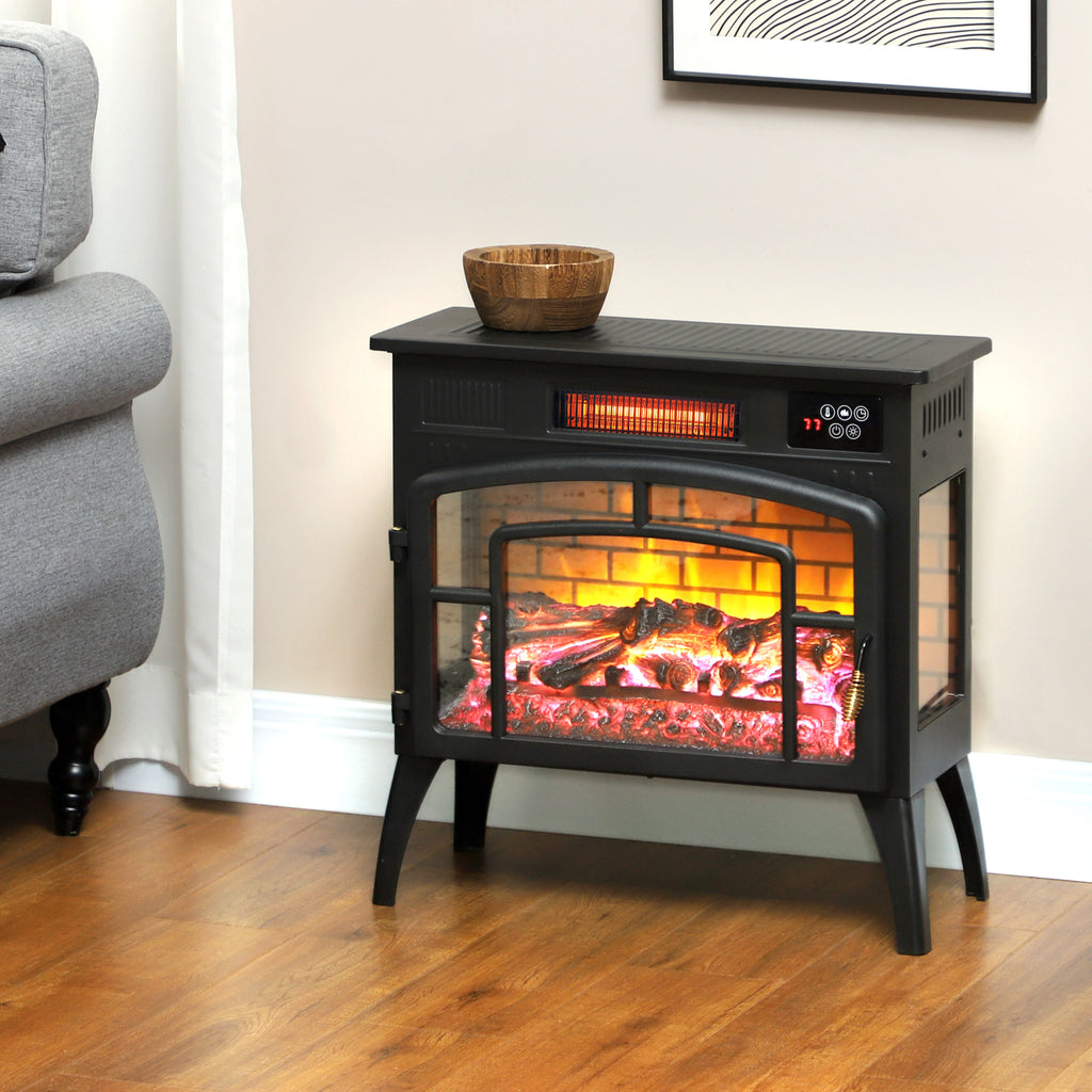 Electric Fireplace Stove, Infrared Fireplace Heater with Realistic Flame, Adjustable Temperature, 1500W, Black