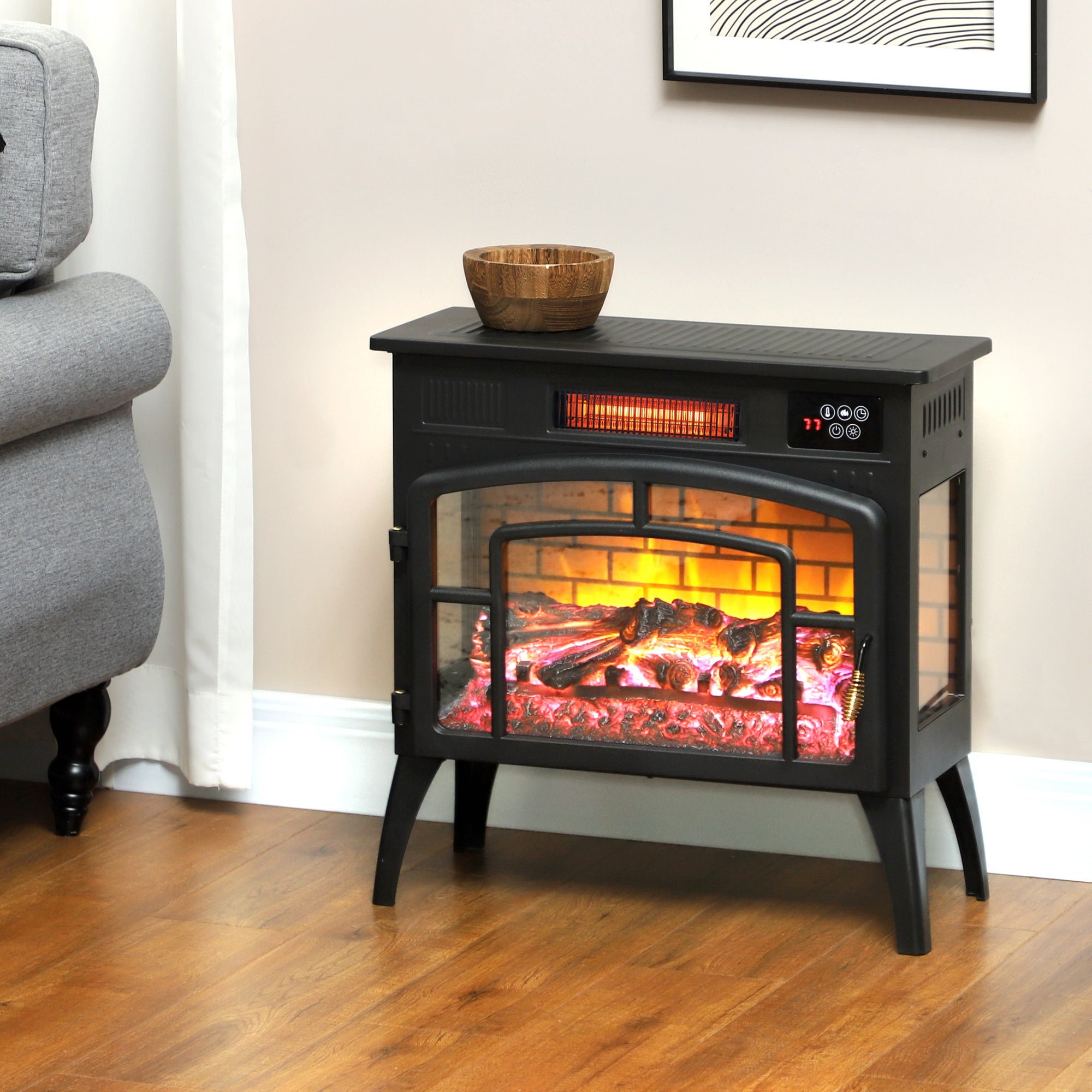 Electric Fireplace Stove, Infrared Fireplace Heater with Realistic Flame, Adjustable Temperature, 1500W, Black