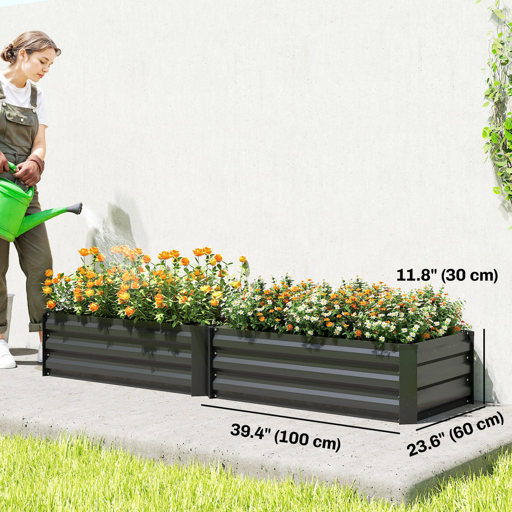 Set of 2 Galvanized Raised Beds for Garden, Outdoor Planter Box for Flowers, Herbs and Vegetables, Black