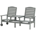 Outdoor Bench with Wheels and 3-Position Adjustable High Back, 2 Seater Outdoor Loveseat with Umbrella Hole, Grey