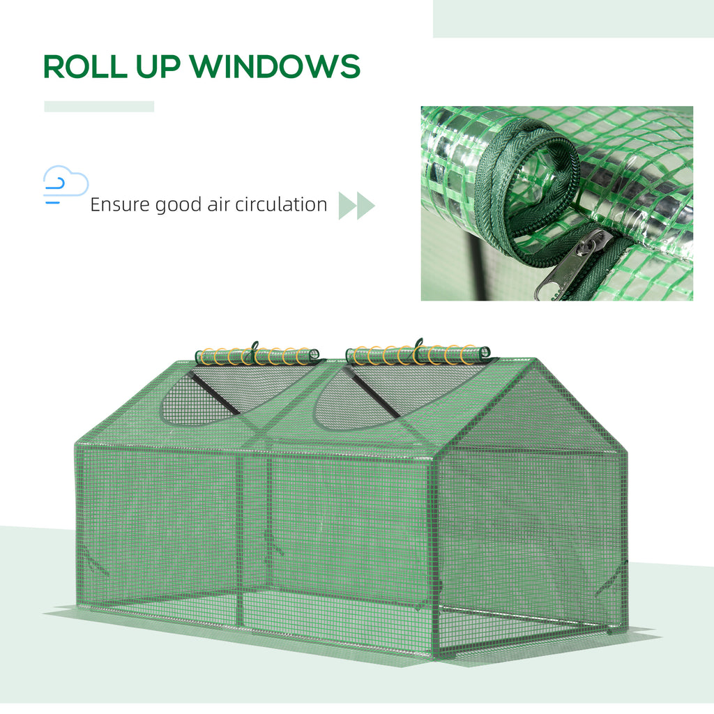 47" x 24" x 24" Portable Mini Tunnel Greenhouse Garden Planting Outdoor Flower Warm House Box with 2 Windows, Steel Frame and PE Cover, Green