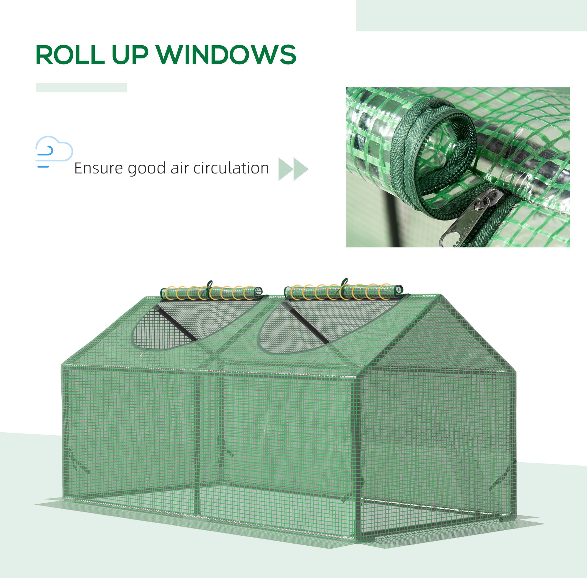 47" x 24" x 24" Portable Mini Tunnel Greenhouse Garden Planting Outdoor Flower Warm House Box with 2 Windows, Steel Frame and PE Cover, Green