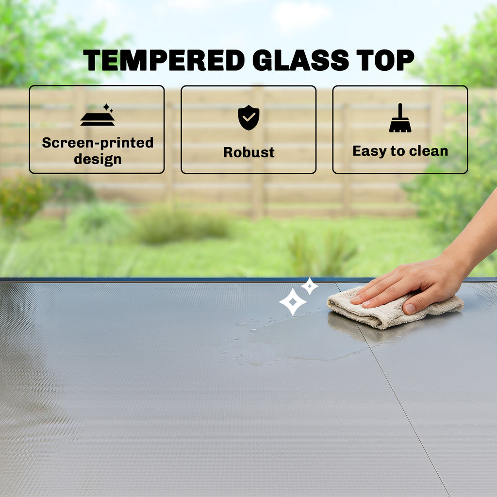 Expandable Outdoor Dining Table, 55"-95" Patio Table with Tempered Glass Top and Aluminum Frame, Black